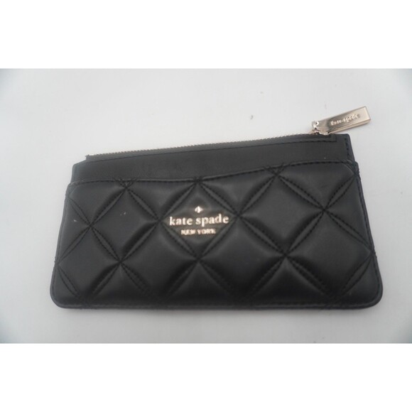 Kate Spake Natalia Black Quilted Leather Large Slim Card Holder Zip Coin Pouch - Picture 2 of 6